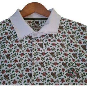 Barstool Golf Polo Shirt Mens XL Golf Floral Hibiscus Performance All Over Print